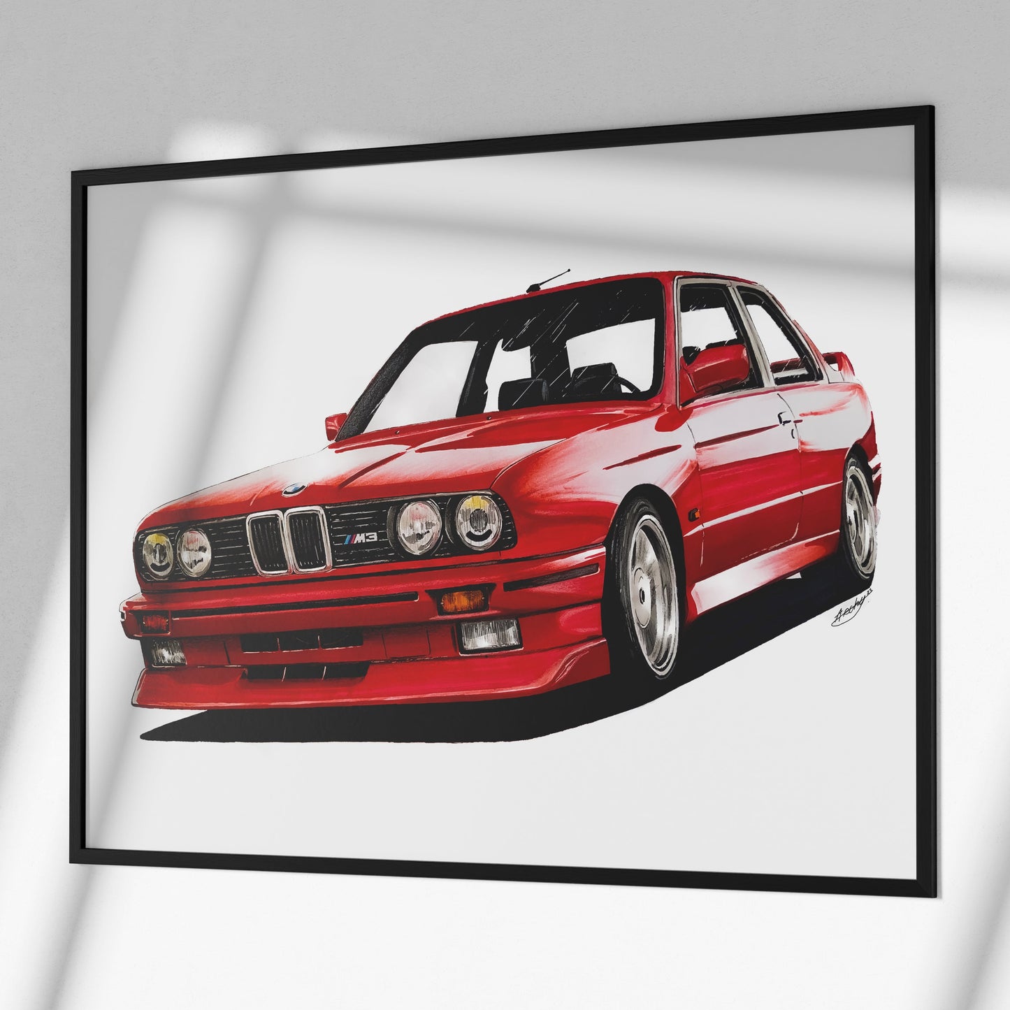 bmw e30 poster in black frame