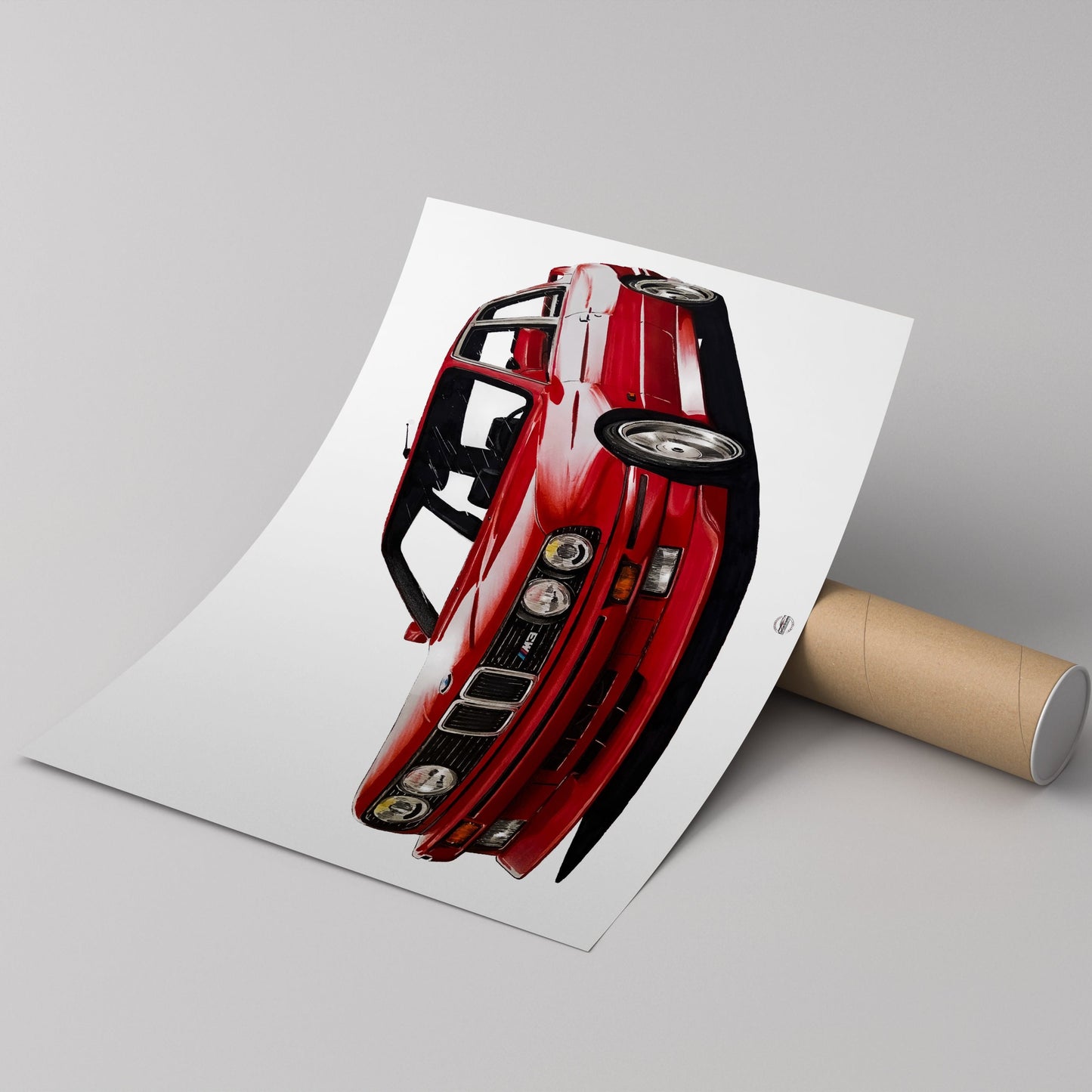 poster of bmw e30 on cardboard tube