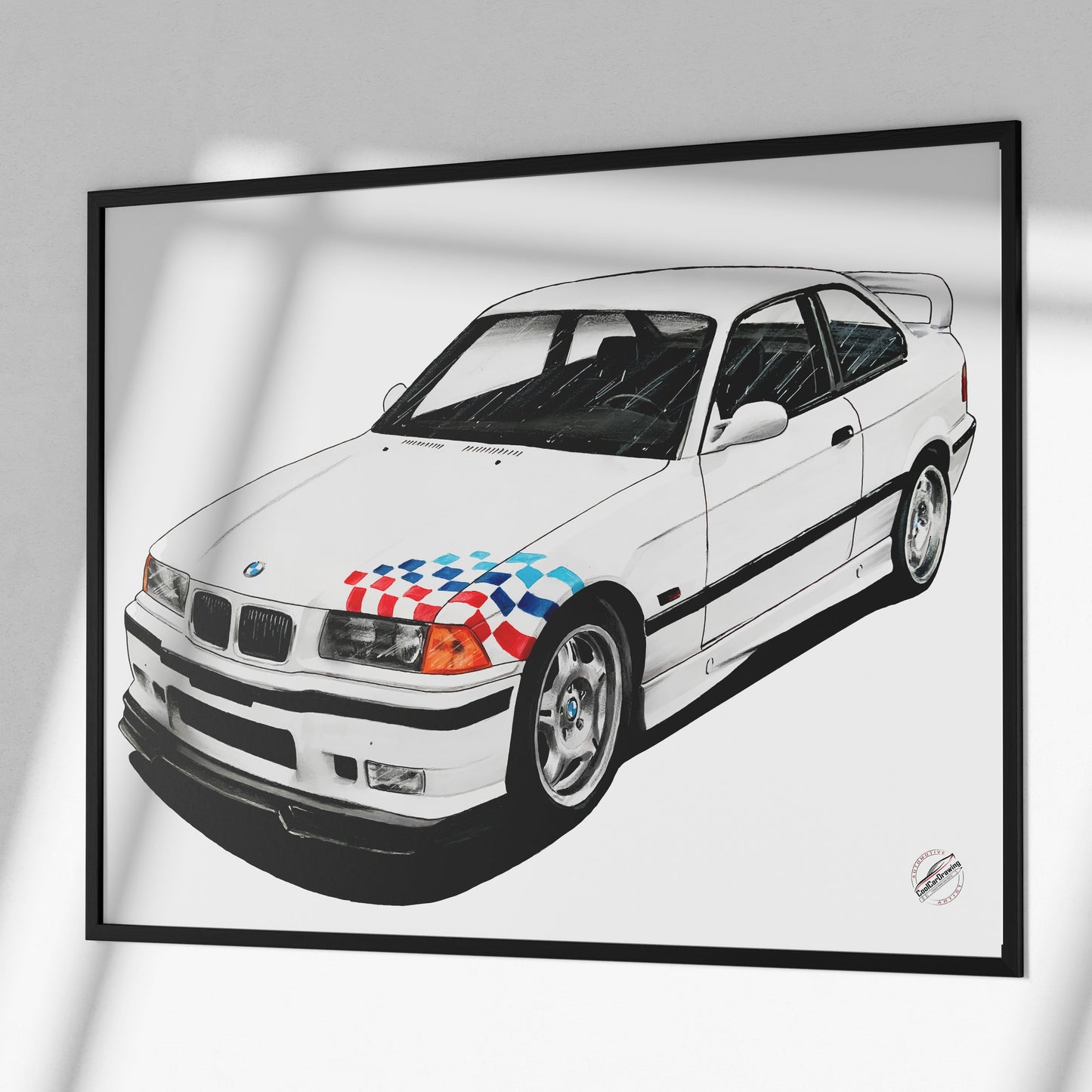 bme e36 drawing in black frame