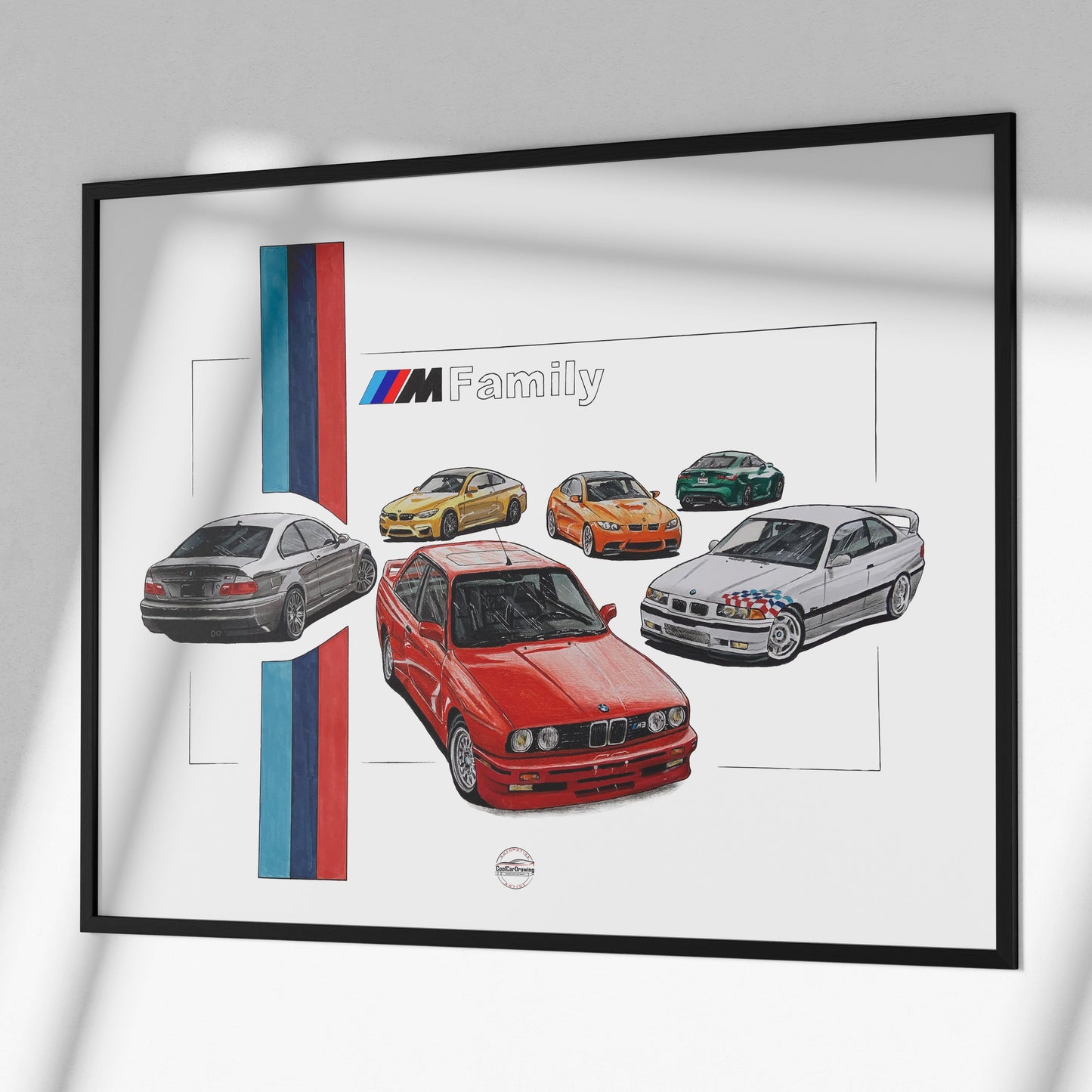 bmw generation drawign in black frame on wall