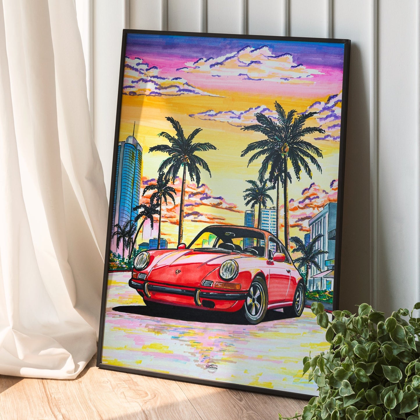 porsche miami poster in black frame