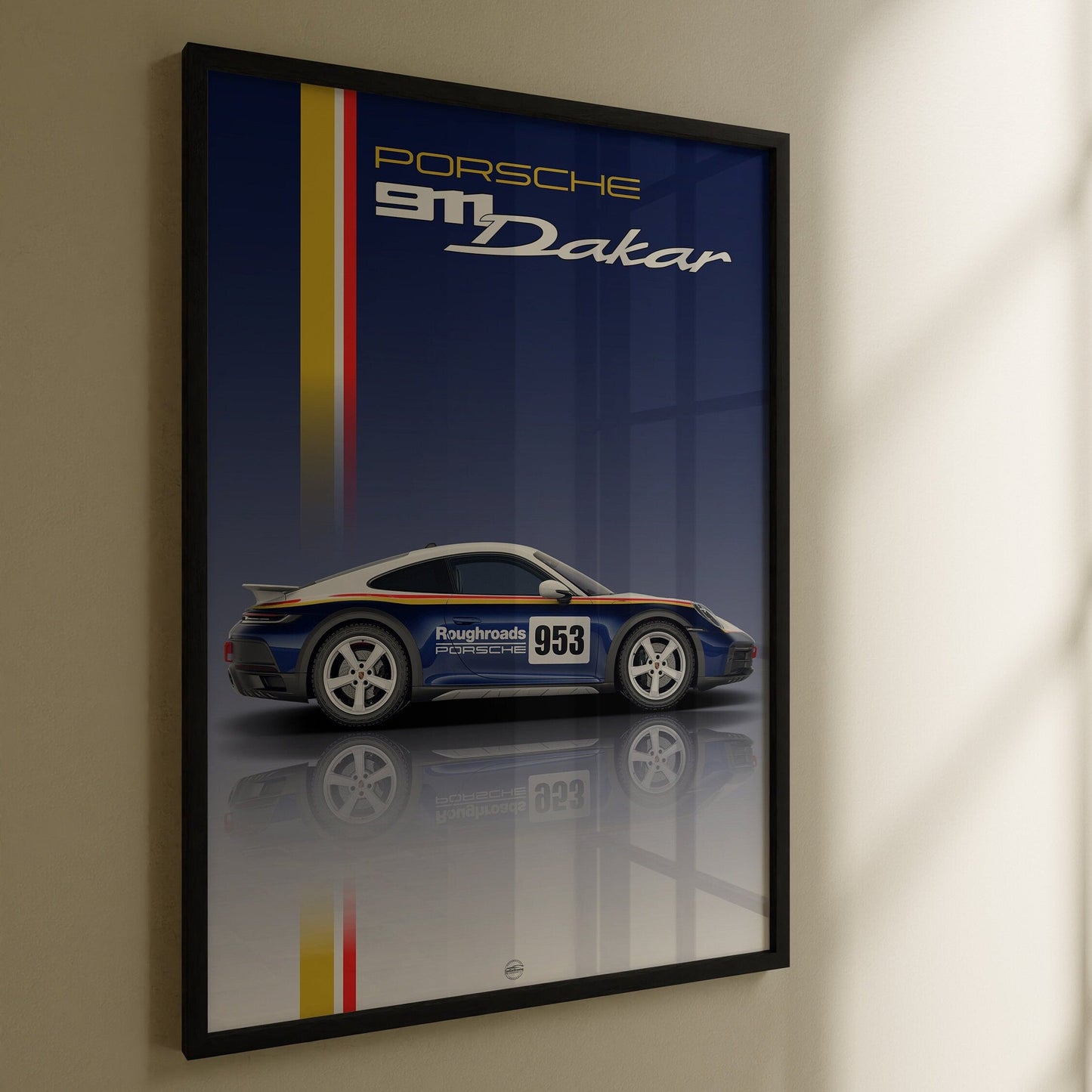 porsche dakar poster on wall