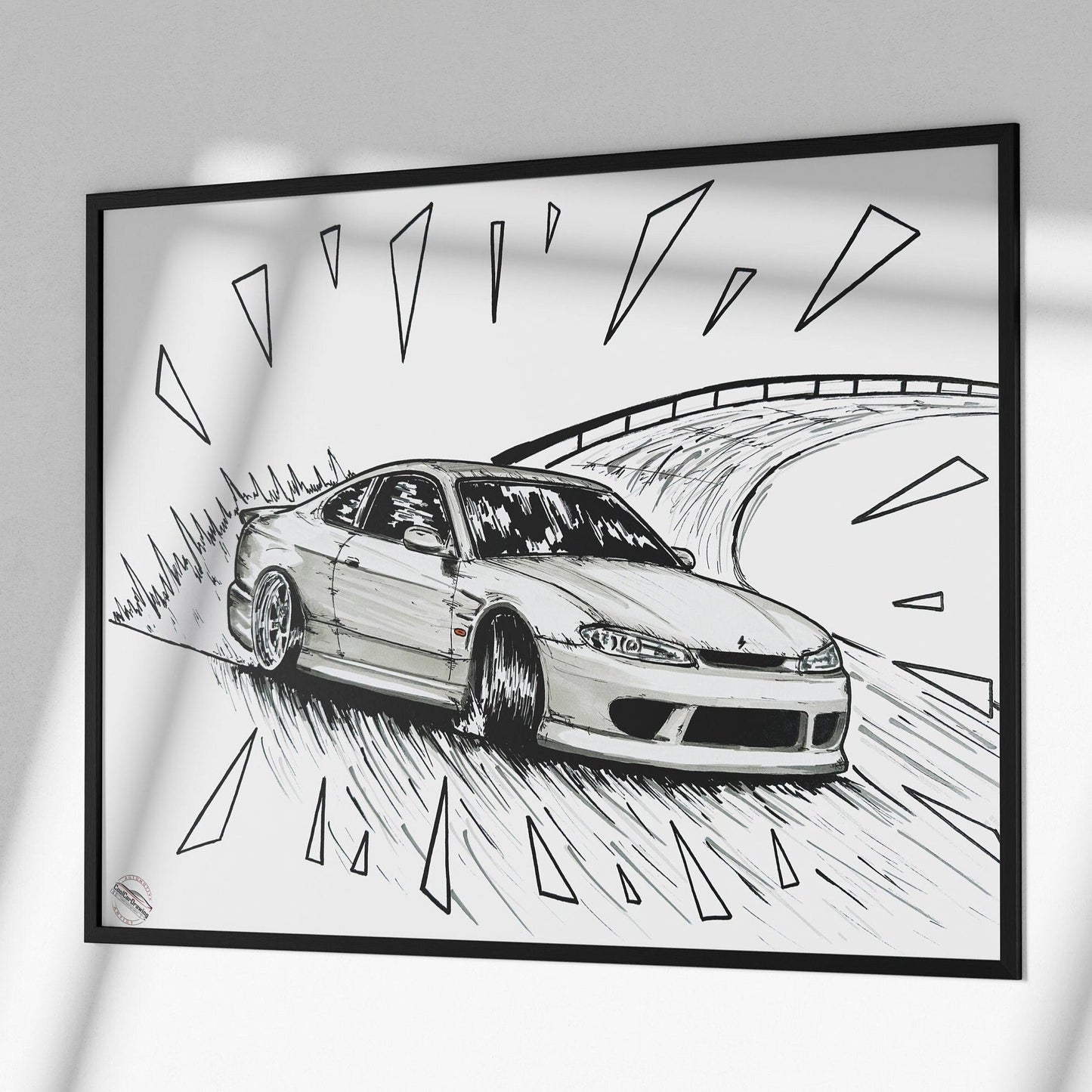 nissan silvia s15 drawing jdm poster in black frame