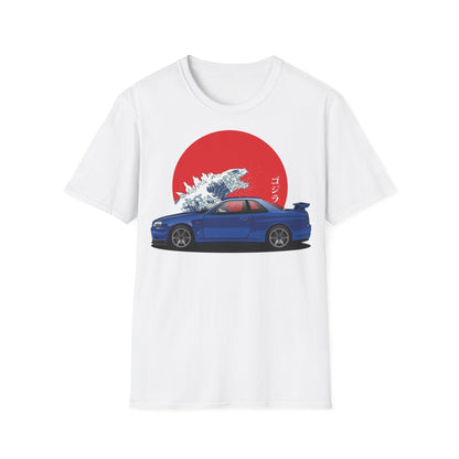 Nissan Skyline GT-R R34 Godzilla T-shirt by CoolCarDrawing