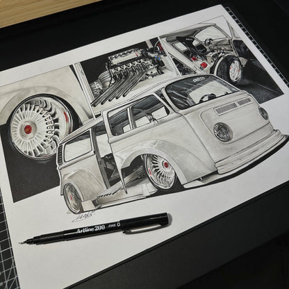 Custom Car Artwork Commission – Bespoke Hand-Drawn Automotive Portrait