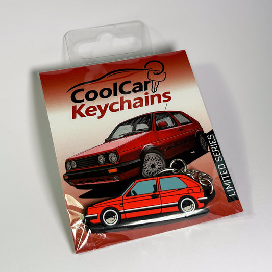 Red vw golf mk2 keychain in plastic bag