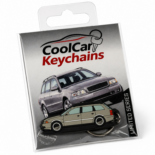 Packaging of CoolCar Keychains with Audi A4 Avant on a white background