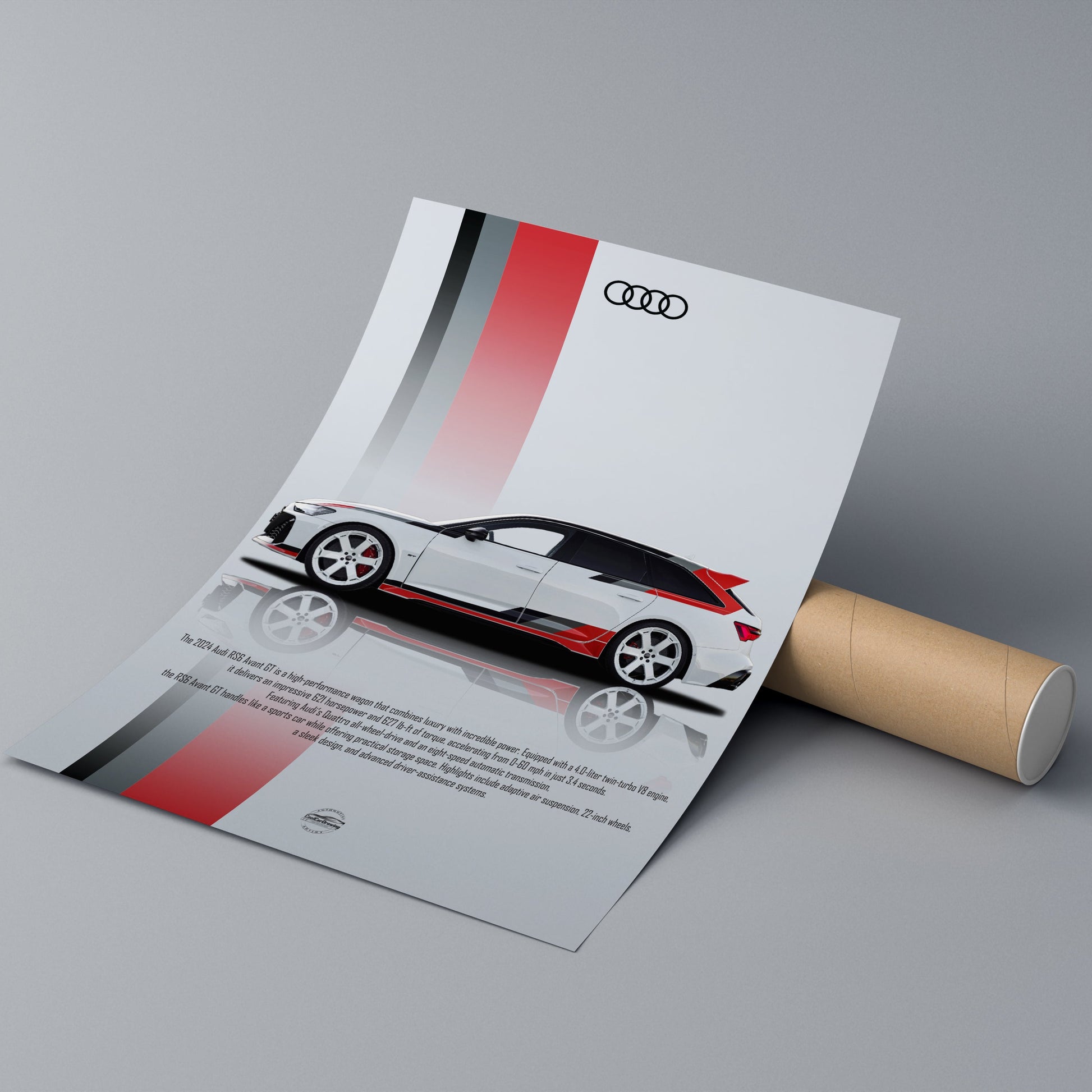 Audi RS6 Avant poster illustration on a gray background