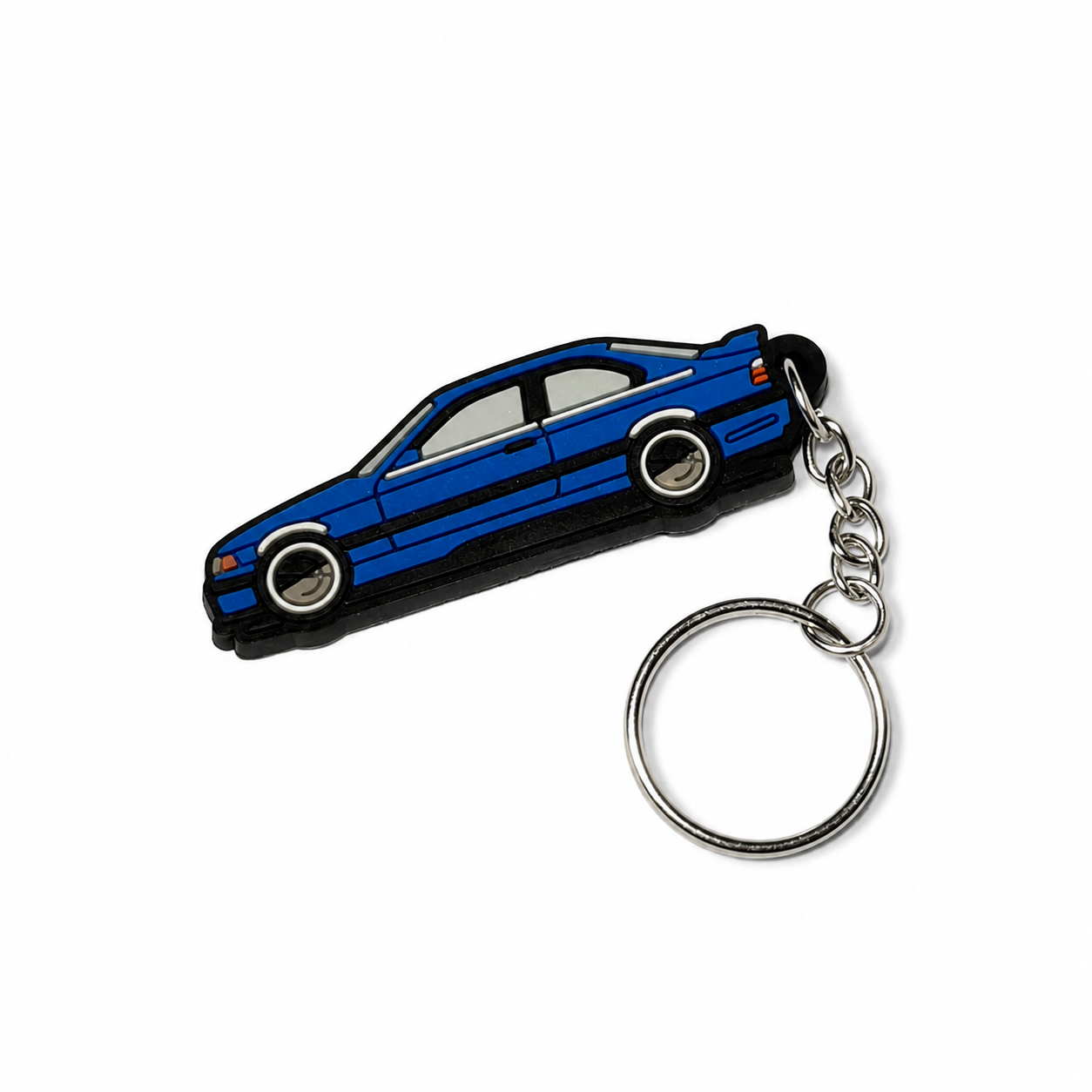 Blue BMW E36 car keychain with metal ring