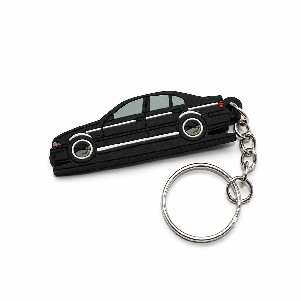 Black BMW E39 car keychain with metal ring