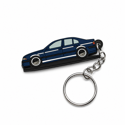 Blue BMW E39 keychain with metal ring