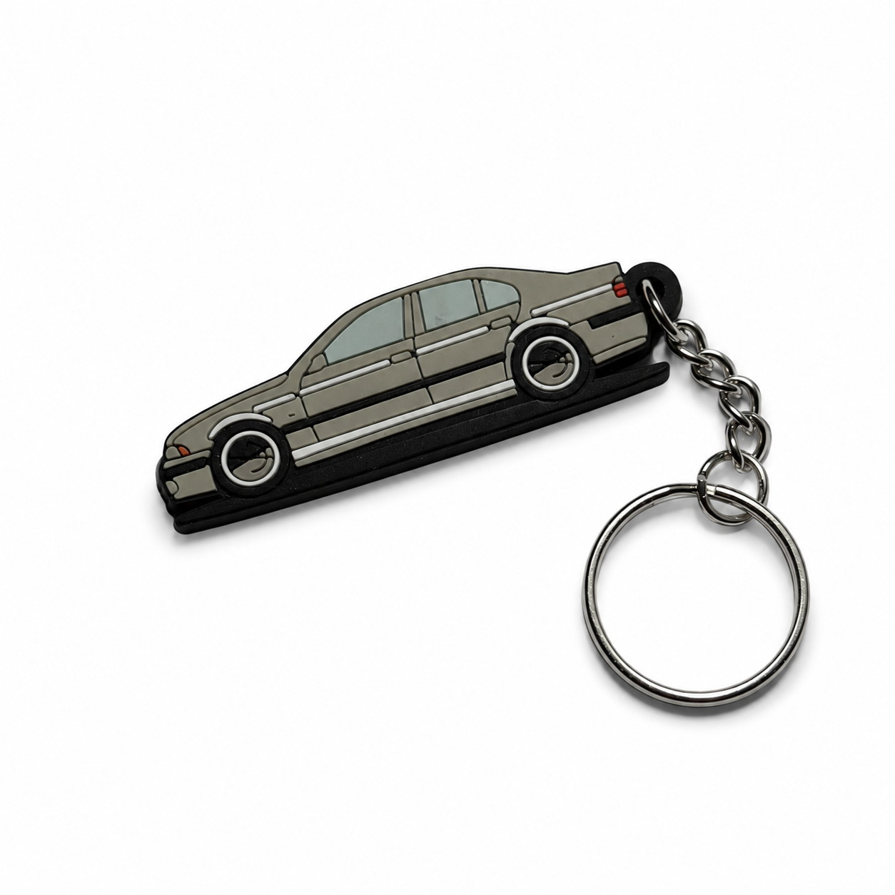Grey BMW E39 car keychain with metal ring