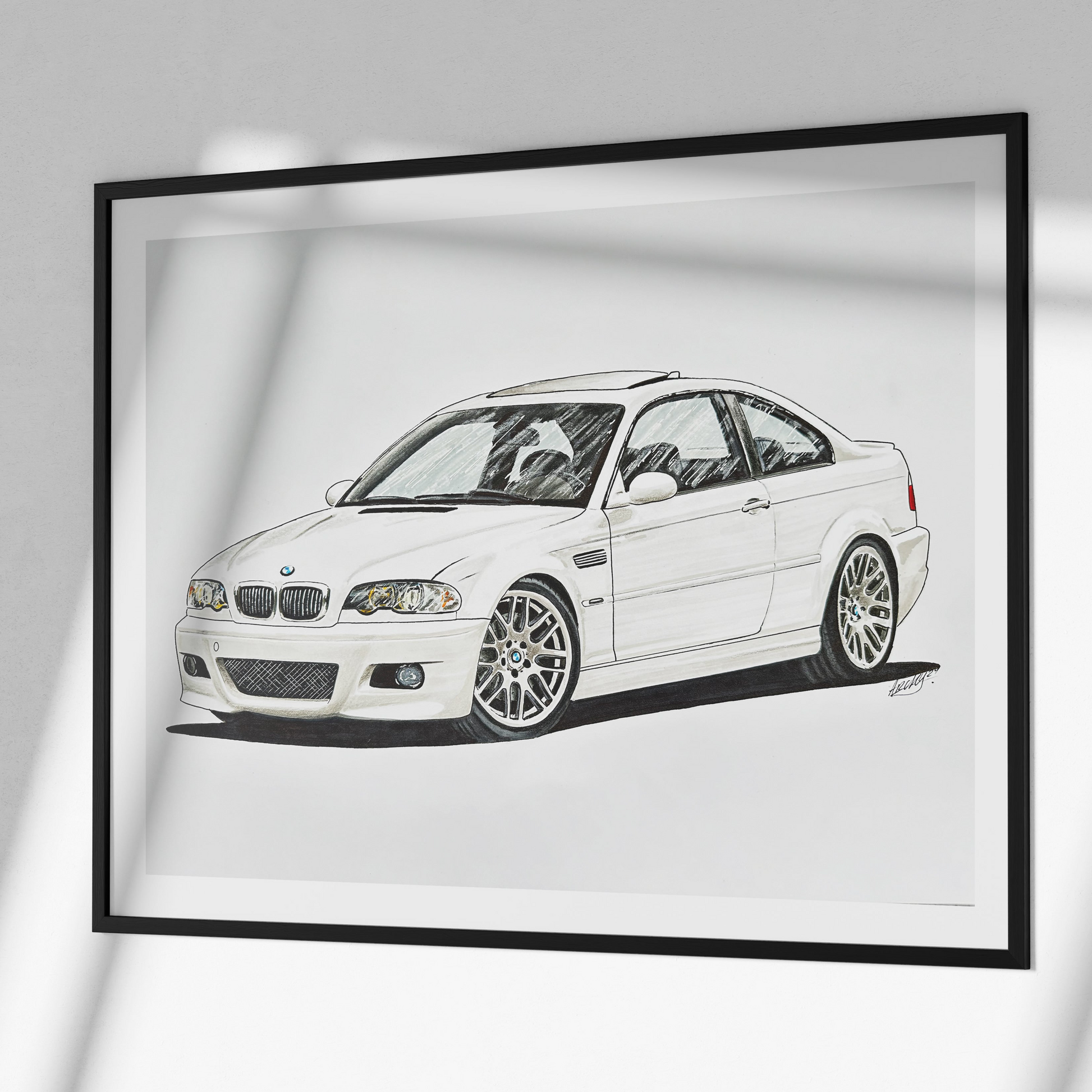 bmw e46 drawing in black frame