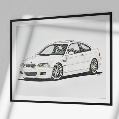 bmw e46 drawing in black frame