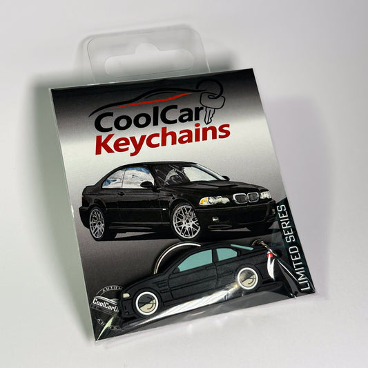 black bmw e46 keychain in plastic bag, pvc car keychain