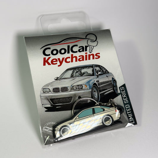 grey bmw e46 keychain in plastic bag, pvc car keychain