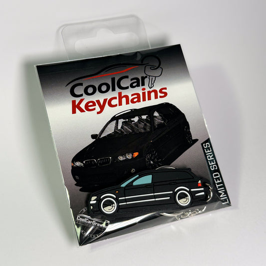 black bmw e46 wagon keychain in plastic bag, pvc car keychain