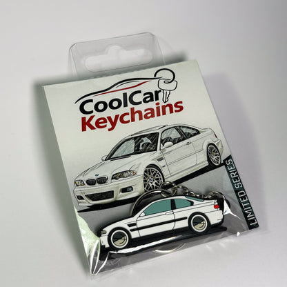 white bmw e46 keychain in plastic bag, pvc car keychain