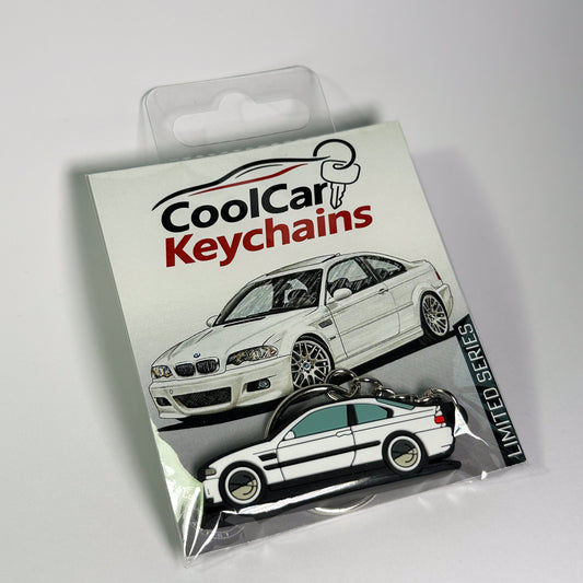 white bmw e46 keychain in plastic bag, pvc car keychain