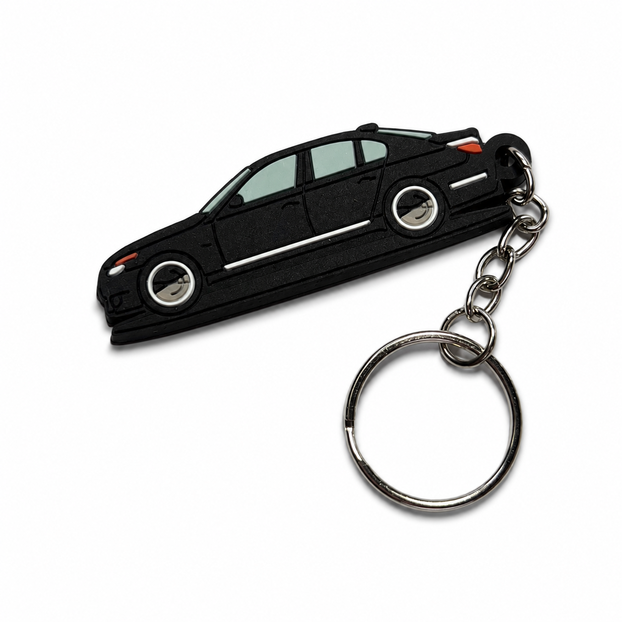 Black BMW E60 sedan car keychain with metal ring