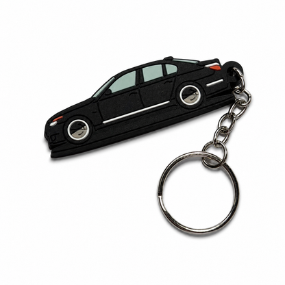 Black BMW E60 sedan car keychain with metal ring