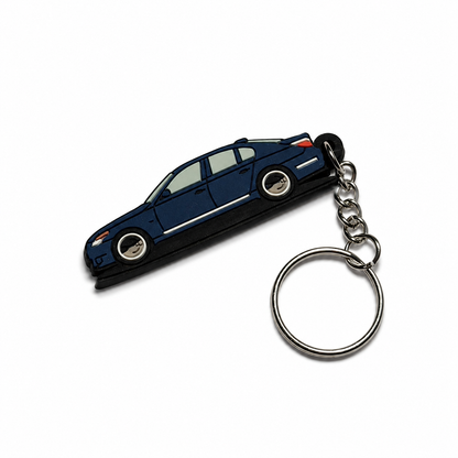 Blue BMW E60 sedan car keychain with metal ring