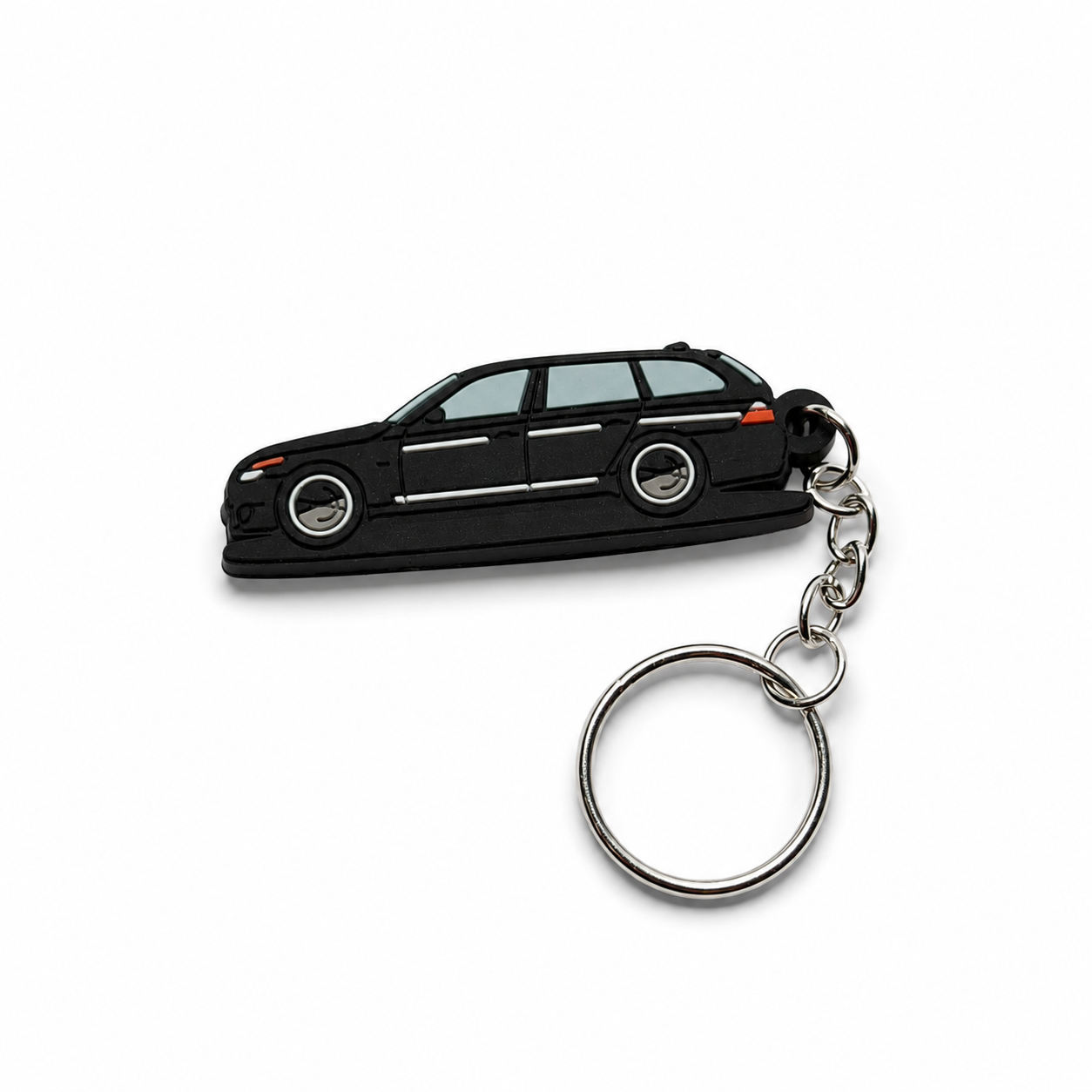 Black BMW E60 wagon car keychain with metal ring