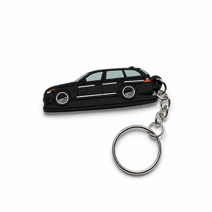 Black BMW E60 wagon car keychain with metal ring