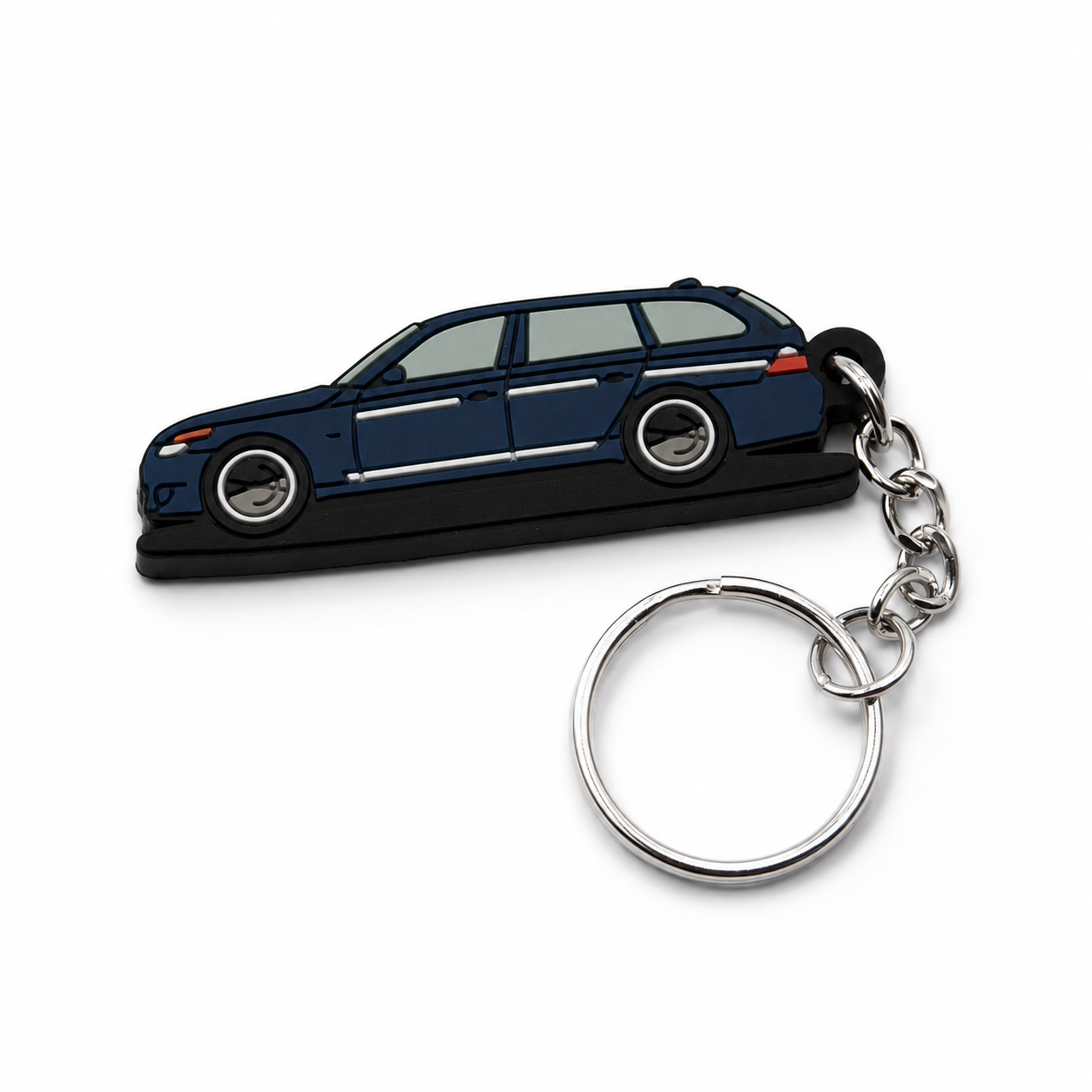 Blue BMW E60 wagon car keychain with metal ring