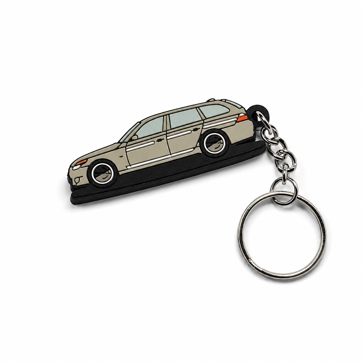 Grey BMW E60 wagon car keychain with metal ring