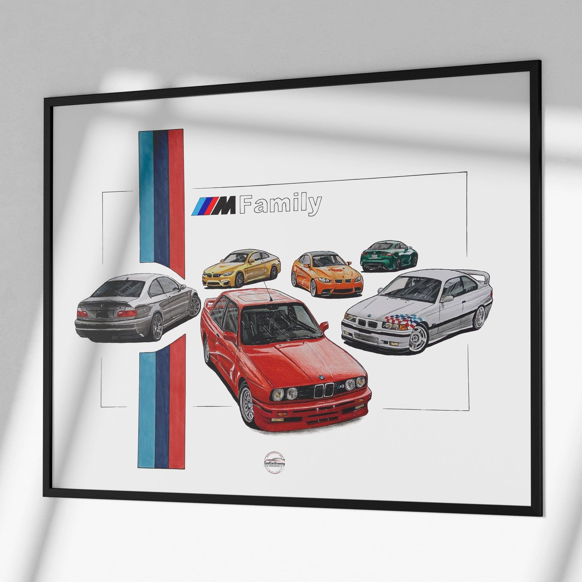bmw generation drawign in black frame on wall
