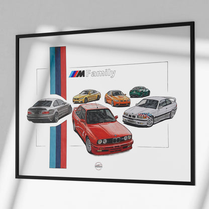 bmw generation drawign in black frame on wall