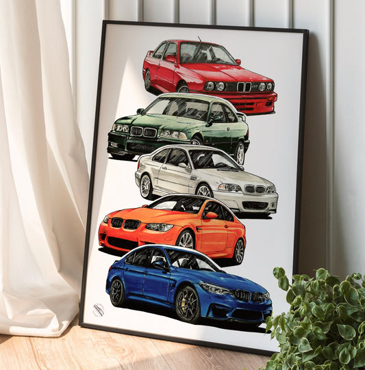 bmw m3 family poster in black frame