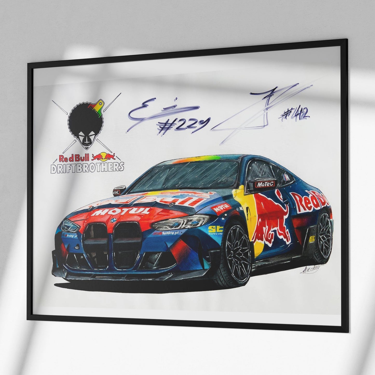 Original BMW M4 Drawing with RedBull DriftBrothers signatures