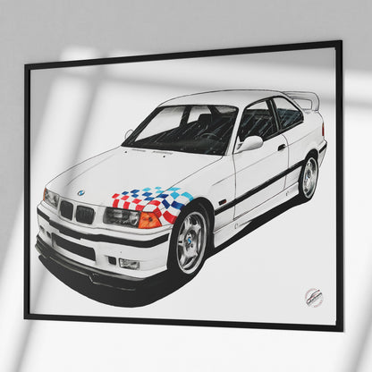 bmw e36 poster, e36 car poster gift idea for bmw owner