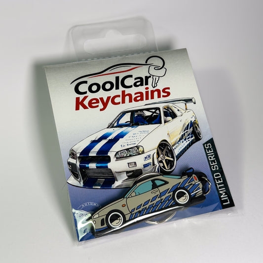 Nissan Skyline GT-R R34 keychain with metal keyring