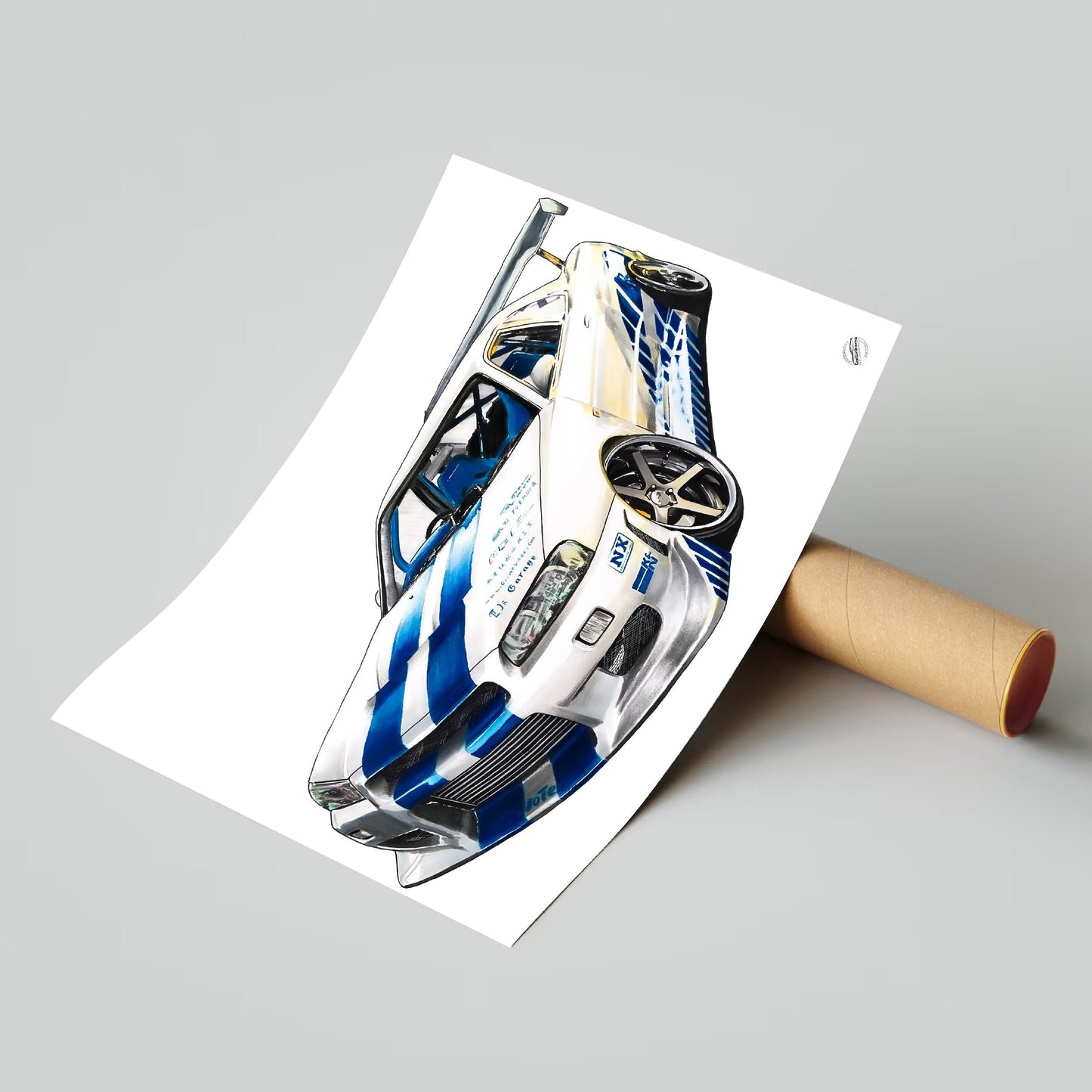fast and furious r34 poster on cardboard tube
