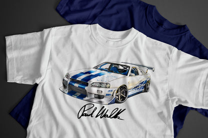 Nissan Skyline GT-R R34 T-shirt by CoolCarDrawing