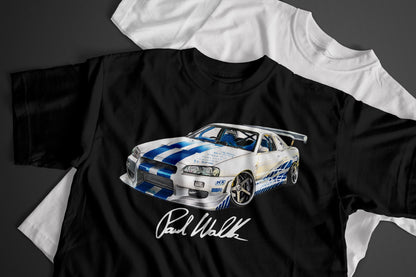 Nissan Skyline GT-R R34 T-shirt by CoolCarDrawing