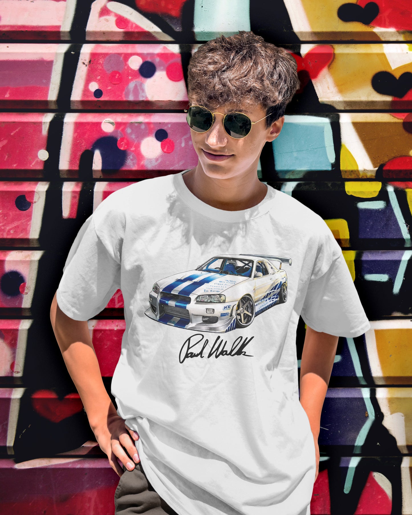 Nissan Skyline GT-R R34 T-shirt by CoolCarDrawing