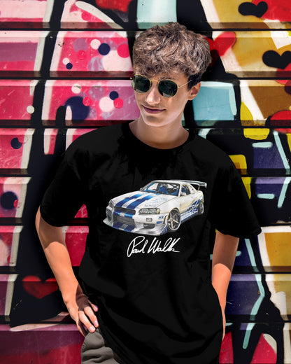 Nissan Skyline GT-R R34 T-shirt by CoolCarDrawing