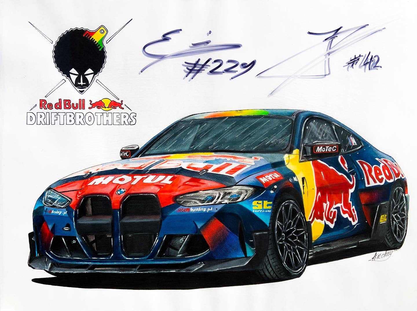 Original BMW M4 Drawing with RedBull DriftBrothers signatures