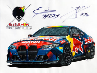 Original BMW M4 Drawing with RedBull DriftBrothers signatures