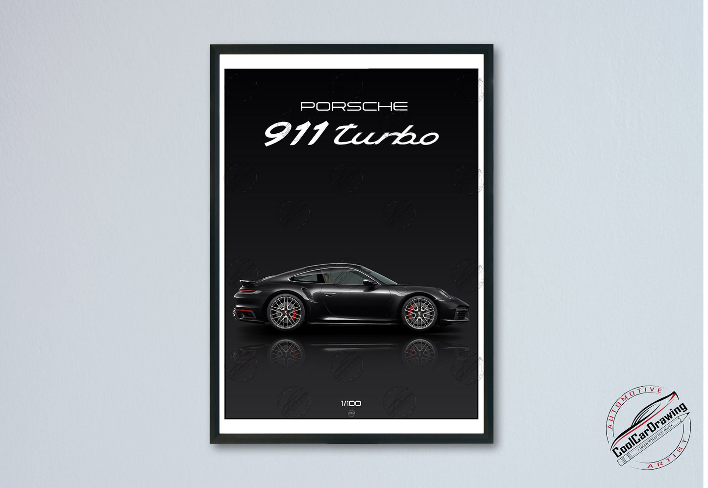 Porsche 911 Turbo Black Digital Poster