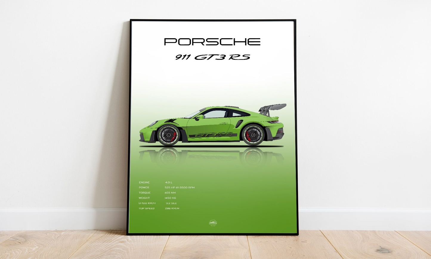 Porsche 911 GT3 RS Specification Digital Poster