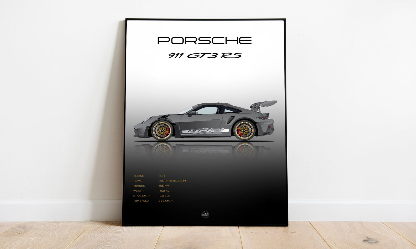 Porsche 911 GT3 RS Specification Digital Poster