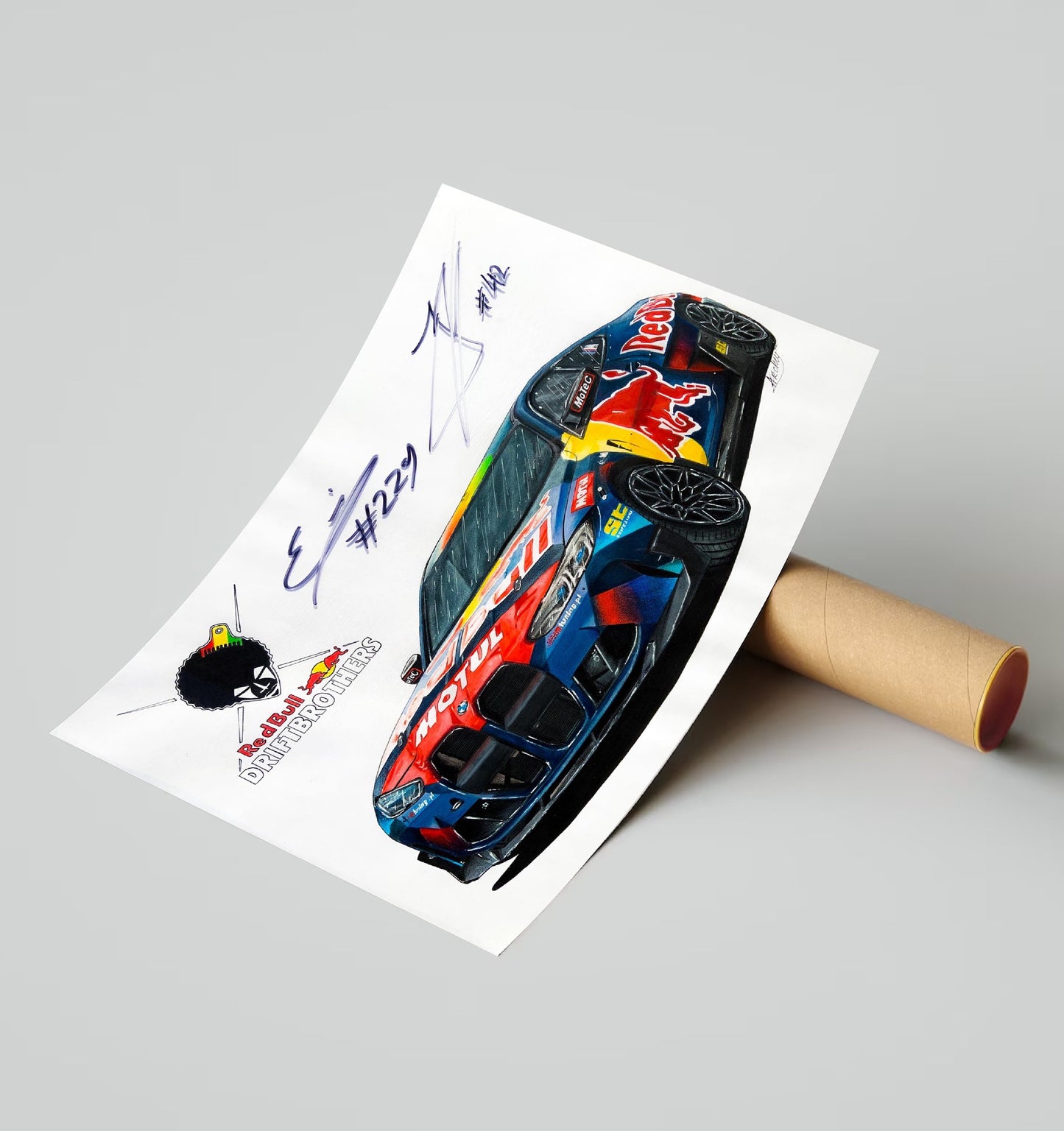 Original BMW M4 Drawing with RedBull DriftBrothers signatures