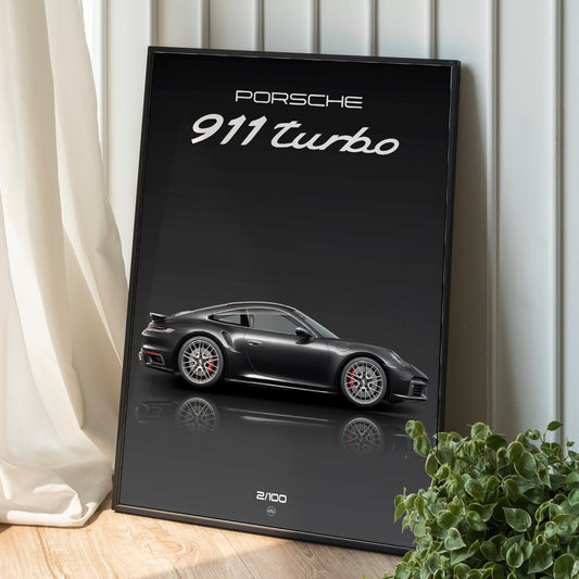 Porsche 911 Turbo Black Digital Poster