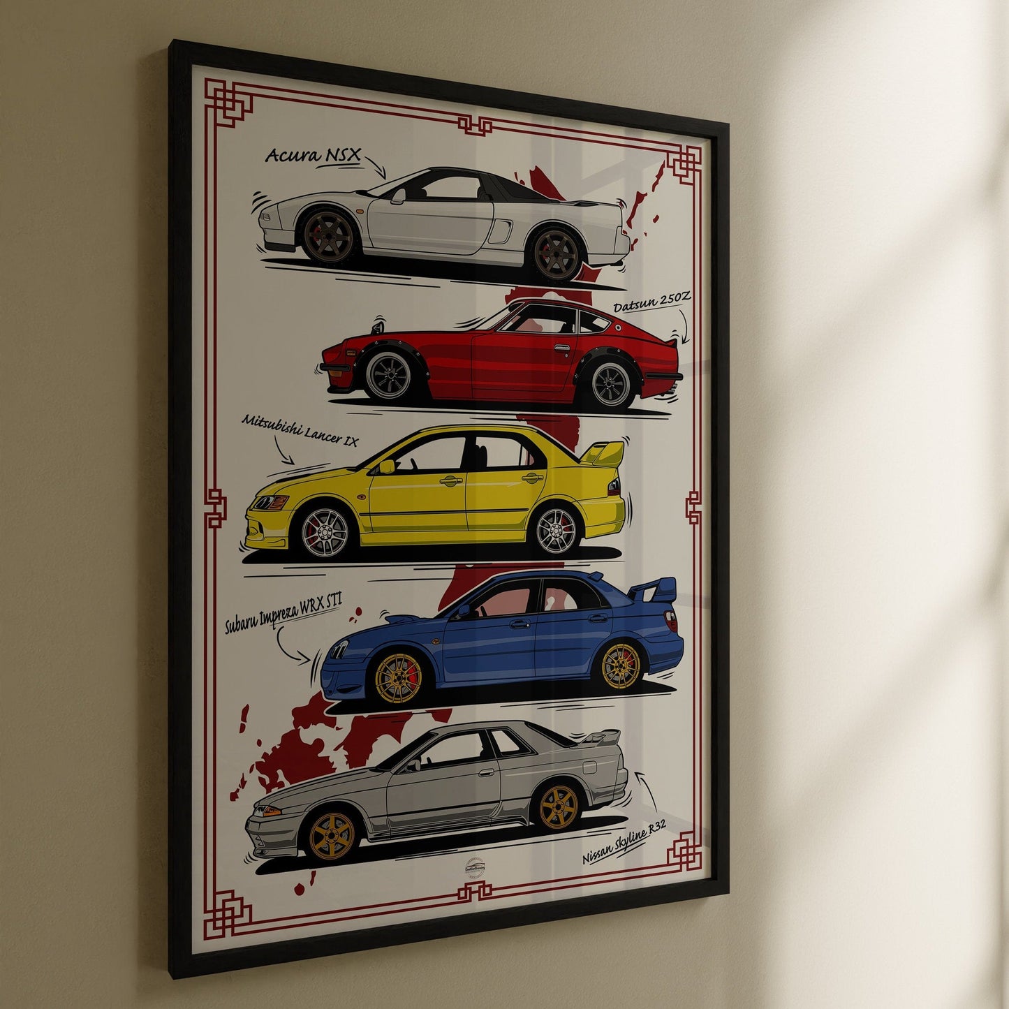 jdm legends poster in black frame on wall