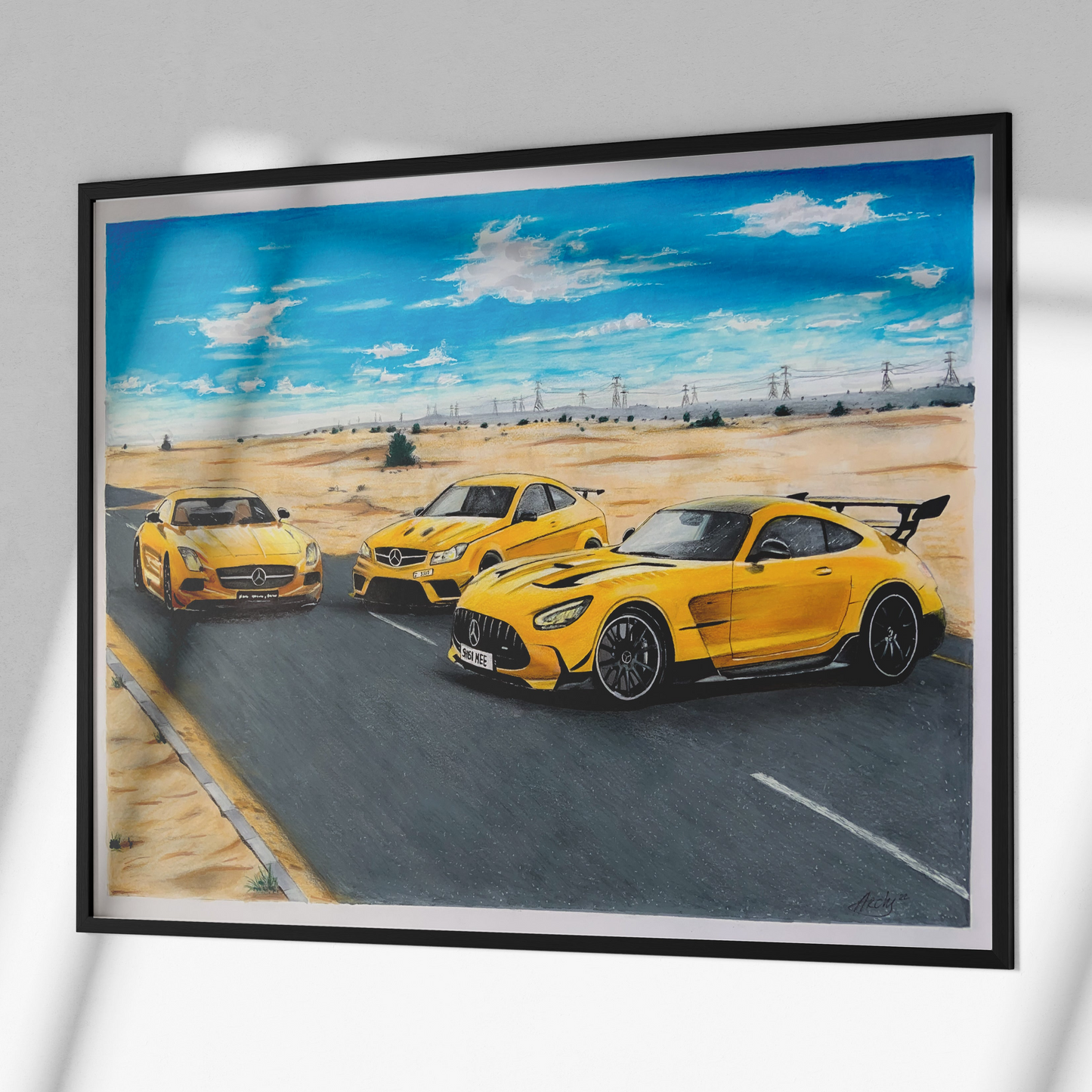 mercedes black series amg drawing in black frame